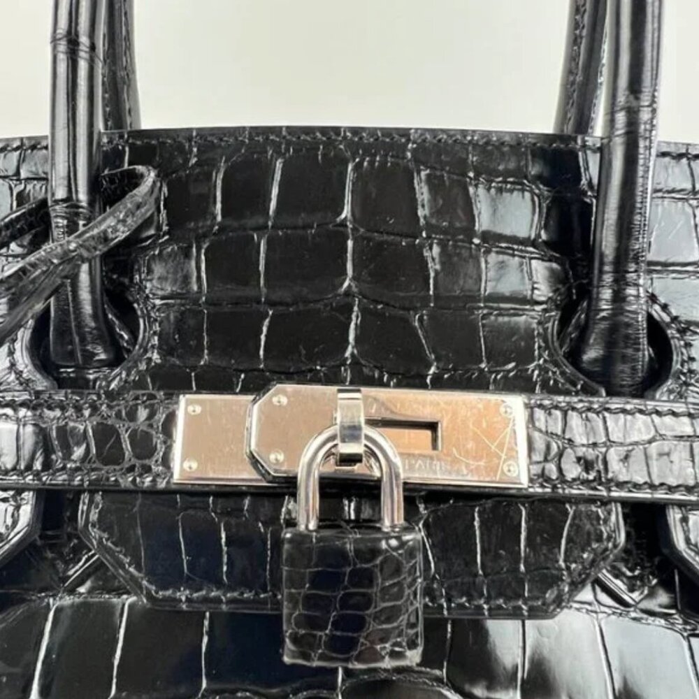 Hermes Shiny Porosus Crocodile Skin Birkin 35 w Palladium HW in Noir or Black - Picture 6 of 13